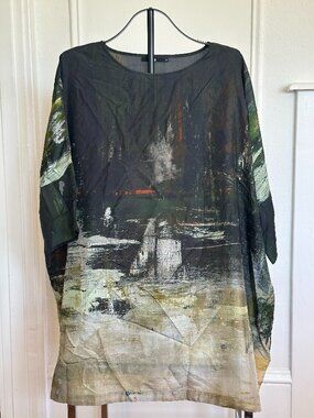 Jarbo 100% Silk Artwear Tunic | OS | Abstract Print | Oversized Drape